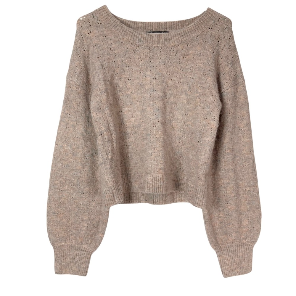 Lulus Blush Pink Pointelle Knit Scoop Neck Long Balloon Sleeve Cropped Sweater S